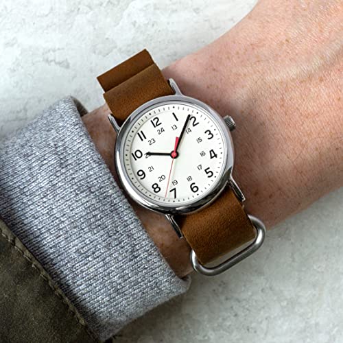 Benchmark Basics Leather Watch Band - Crazy Horse Oiled Leather One-Piece Watch Strap - 20mm Dark Brown