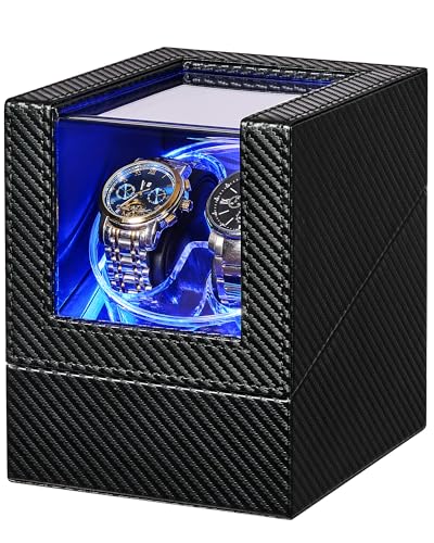 ANWBROAD Watch Winder for Automatic Watches, 4 Modes Double Automatic Watch Winder box with LED Crystal Design, Rotating Watch Case with Super Quiet Motor with Type-C Adapter UJWW007C