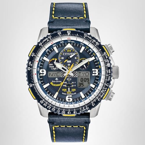 Citizen Men's Eco-Drive Promaster Air Skyhawk Atomic Time Keeping Pilot Watch in Stainless Steel with Blue Leather Strap, Blue Dial (Model: JY8078-01L)