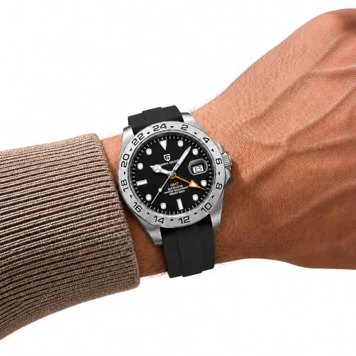 Pagani Design Watches Men GMT Automatic Self-Winding Mechanical Analog Sapphire Sports Waterproof Luminous Wrist Watch (1682 All Black Rubber)