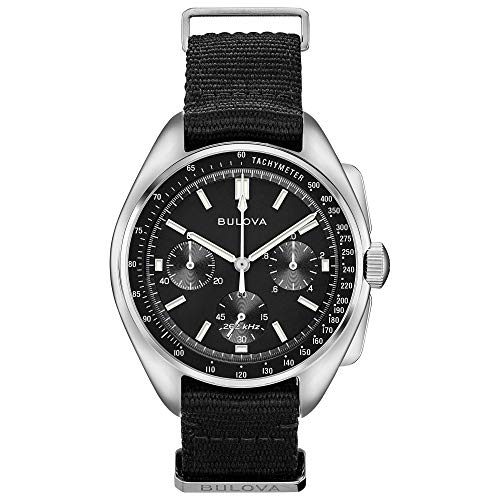 Bulova Men's Archive Series Lunar Pilot 6-Hand Chronograph High Performance Quartz Stainless Steel, Black NATO Strap and Sapphire Crystal Style: 96A225