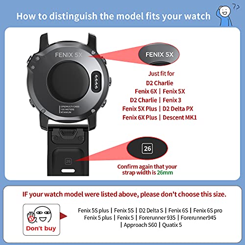 NotoCity Compatible Fenix 5X Band 26mm Width Soft Silicone Watch Strap for Fenix 8 51mm/Fenix 6X/Fenix 7X/Fenix 5X Plus/Fenix 6X Pro/Fenix 3/Fenix 3 HR/Tactix/Descent MK1/D2 Delta PX/D2 Charlie-Black