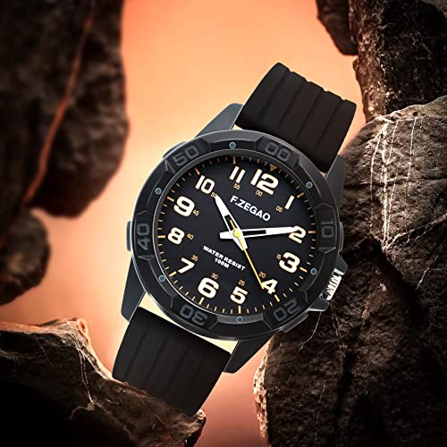 F.ZEGAO Waterproof Watch for Swimming, 100M Easy Read Free Diving Watch, Unisex Second Hand Diver Analog Watch Men with Large Face, 45mm Diameter