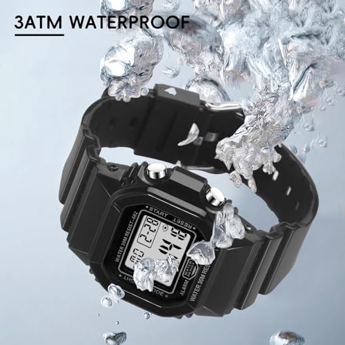 IBSO Women Digital Watch Sport Resistant Outdoor Waterproof Electronic Watch with Alarm, Stopwatch, Luminous Night Light Men Military (662 Black)
