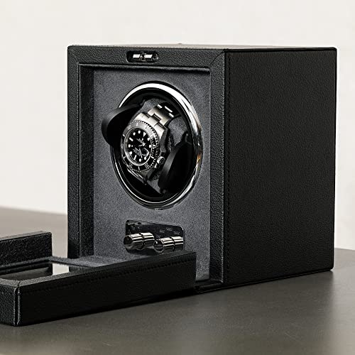 ROTHWELL Single Watch Winder for Automatic Watches with Quiet Motor with Multiple Speeds and Rotation Settings (Black/Grey)