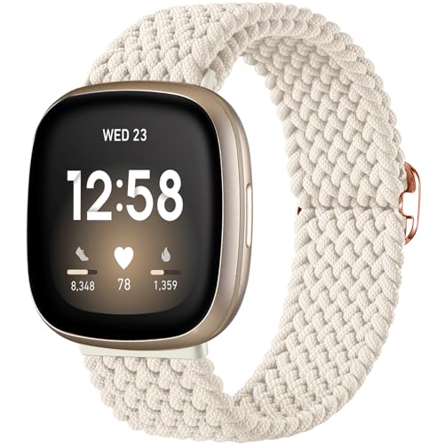 Maledan Stylish Band Compatible for Fitbit Sense/Versa 3/Fitbit Versa 4/Sense 2 Bands Women Men, Nylon Stretchy Solo Loop Sport Bracelet Replacement Bands for Sense/Versa 3/4 Smartwatch Accessories