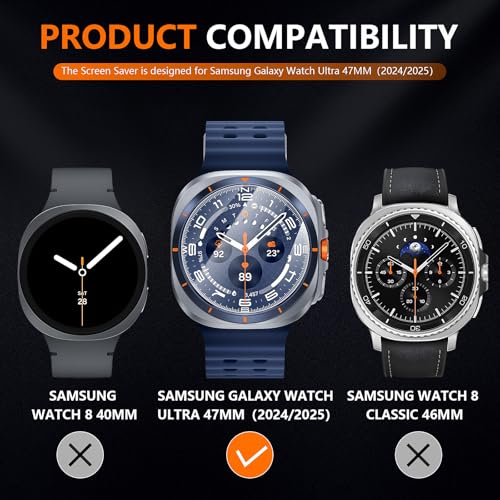 Suoman 4-Pack for Samsung Galaxy Watch Ultra 47mm Screen Protector, 9H Hardness Tempered Glass Screen Protective Film Ultra 47 mm for Galaxy 8/7 Smartwatches (2024-2025)