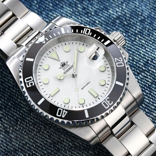 ADDIESDIVE Quartz Dive Watches for Men Water Resistant 200 M Mens Wrist Watch Luminous White Dial Analog Stainless Steel