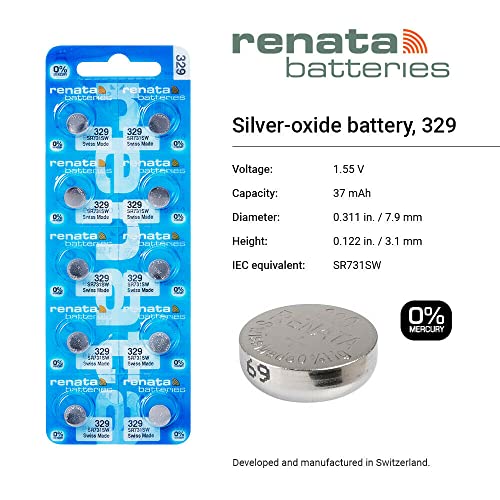 Renata 329 SR731SW Batteries - 1.55V Silver Oxide 329 Watch Battery (2 Count)
