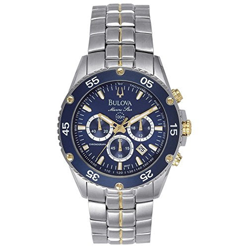 Bulova Men's Marine Star Two-Tone Stainless Steel Chronograph Quartz Watch, Blue Dial Style: 98H37