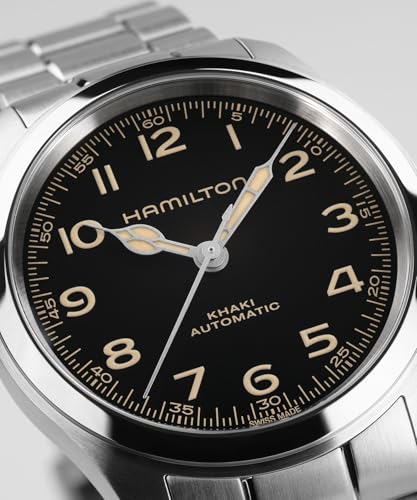 Hamilton Khaki Field Murph Automatic Men's Watch, 38mm Stainless Steel Case, Swiss Made, Black Dial Analog Wrist Watch, 100m Waterproof, Sapphire Crystal, 3-Hand Movement, Stainless Steel Strap