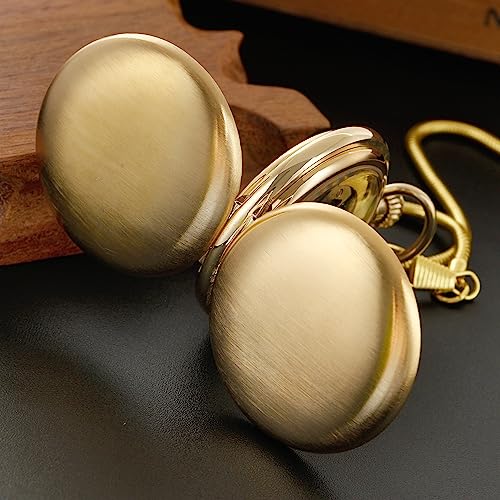 Whodoit Smooth Double Open Cover Mechanical Pocket Watch, Unisex, Roman Dial, Stainless Steel, Chain, Box