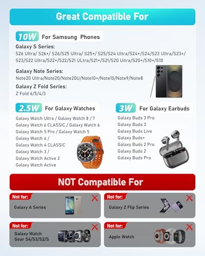 Wireless Charger for Samsung: 3 in 1 Wireless Charging Station for Samsung Galaxy Watch 8 7 6 5 4 3 Pro Classic Galaxy Buds - Charger Dock Stand for S26 S25 S24 Ultra S23 S22 S21 Note Z Fold Android