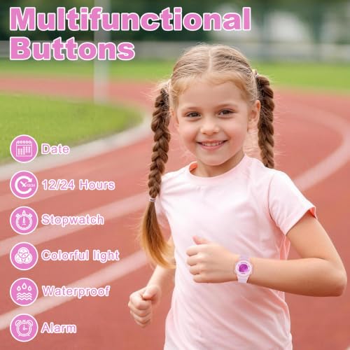 SOCICO Kids Digital Watches for Girls Boys, 7 Color Lights Waterproof Sport Outdoor Wristwatch with Stopwatch, Alarm, Date, Great Gift for Child Ages 5-12