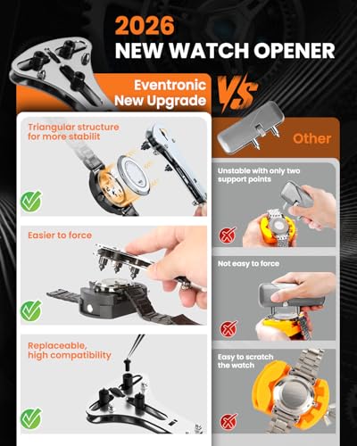 【New Upgraded】Eventronic Watch Repair Kit Professional 154PCS, Watch Link Removal Kit, Watch Battery Replacement Tool Kit & Strap Adjustment, Watch Tool Kit, Watch Band Pin Tool with Carrying Case