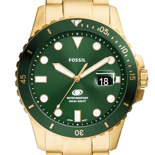 Fossil Men's Watch, Blue Quartz Stainless Steel Three-Hand Watch for Men, Color: Gold/Green Taper