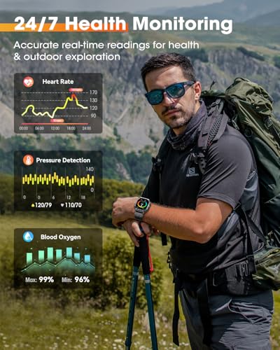 Smart Watches for Men (Answer/Make Calls), 2.02'' Military Smart Watch Built-in GPS with Sleep Monitor/Heart Rate/100+ Sport Modes, Waterproof Smartwatch Fitness Tracker for Android and iPhone Black