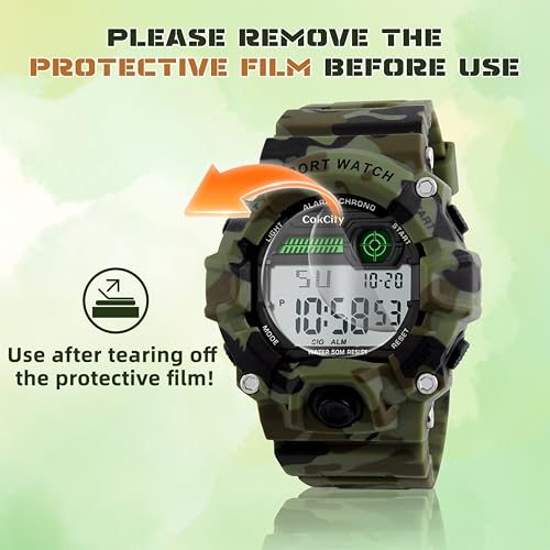 CakCity Boys Camouflage LED Sport Watch,Waterproof Digital Electronic Casual Military Wrist Kids Sports Watch with Silicone Band Luminous Alarm Stopwatch Watches
