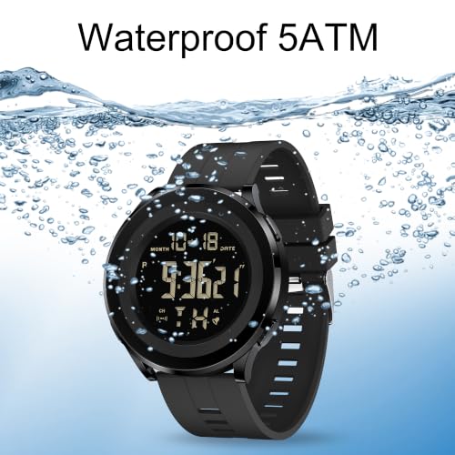 BASUMIU Black Waterproof Work Luxury Dress Tactical Dive Military Digital Man Watches for Men Sports Nice Classic Mens Watches Diver Day Date Running Cool Large Face