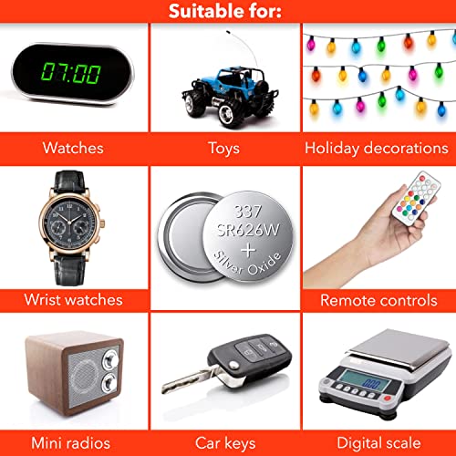 LOOPACELL 377/376 / SR626W / SR626SW / Silver Oxide Watch Batteries (Pack of 5) - 1.55V Long Lasting Coin Cell Battery for Watches, Toys, Decorations, Wristwatches, Remote Control, Mini Radio