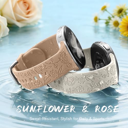 SNBLK Floral Engraved Bands Compatible with Galaxy Watch 8 Band 40mm 44mm/Galaxy Watch 8 Classic Band 46mm, 6 Pack Cute Flower Soft Silicone Sport Replacement Strap for Samsung Watch 8 Bands Women Men