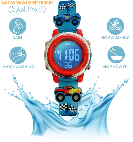 Preschool Collection Monster Truck 3D Digital Light Up Watch for Boys, Kids, Children, Kids - Waterproof - School Watch