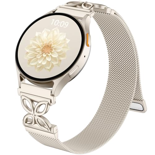 Getino Magnetic Metal Strap Compatible with Galaxy Watch 7 Band, Galaxy Watch 6 Classic Band FE 5 Pro 4 Active 2, 20mm Milanese Floral Dressy Wristband for Samsung Watch Bands Women 40mm 44mm 45mm