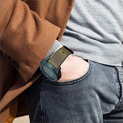 Leather Watch Band for Garmin Instinct/Instinct 2 Solar / Instinct3 45mm, Soft Genuine Leather with Silicone Sweatproof Wrist Strap for Garmin Instinct Tactical/Tide/Esports/Instinct Solar-Max Wrist 8.1"