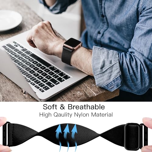 Lerobo Compatible with Apple Watch Band 44mm 46mm Series 11 10 9 8 SE Ultra 3 2 1 42mm 45mm 49mm for Men iWatch Bands Womens Series 7 6 5 4 3 SE2 SE3, Elastic Nylon Solo Loop Sport Strap, Black