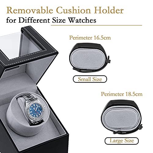 Mcbazel Single Watch Winder, Ultra Quiet Japanese Motor Automatic Watch Winder Box with Multiple Rotation Modes, Premium Watch Winder for Automatic Watches (AC/ Battery Powered) - Black with PU Leather