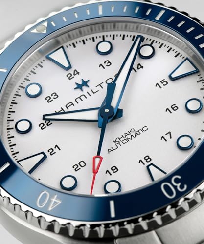 Hamilton Khaki Navy Automatic Men's Watch, 43mm Stainless Steel Case, Swiss Made, Silver Dial Analog Wrist Watch for Men, 300m Waterproof, Sapphire Crystal, Stainless Steel Strap