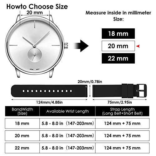 cobee Silicone Watch Bands, Quick Release Watch Band with Stainless Steel Buckle, Waterproof Soft Rubber Watch Strap Compatible with Smart Watch Sport Watch for Men Women (20mm)