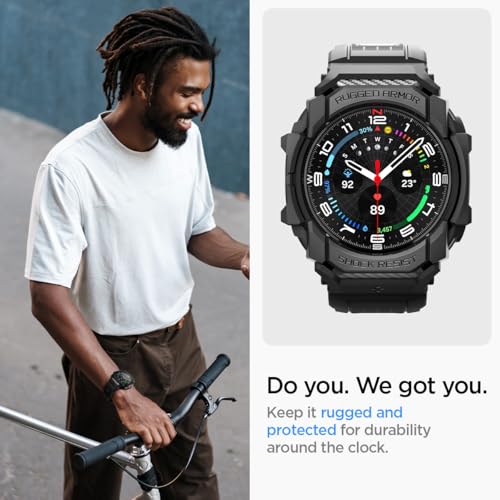 Spigen Rugged Armor Pro Designed for Samsung Galaxy Watch Ultra 47mm Case with Band Protective TPU Cover with Strap (2025/2024) - Matte Black