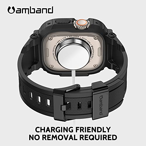 amBand Bands Case Screen Protector Compatible with Apple Watch Ultra 3/2/1 49mm for Men, M1 Sport Series Rugged Cover Strap and 9H Tempered Glass, Military Protective Bumper for iWatch 49 mm Men Black