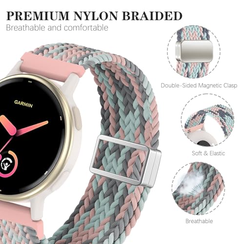 EverAct 20mm Magnetic Braided Compatible with Garmin Vivoactive 5 Watch Band/Vivoactive 6/3/3 Music,Soft Stretchy Nylon Strap Replacement for Venu Sq 2/Venu 2 Plus & Forerunner 55/165/245/645/570 42mm
