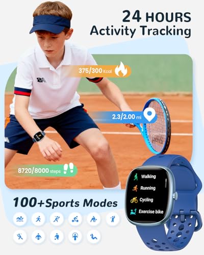 Smart Watch for Kids Girls Gift: No APP No Phone Needed Watch with Heart Rate Sleep Monitor Pedometer, Music Player, Alarm Clock & Timer, 20 Games, Camera-Birthday Gifts for 4-16 Year Olds Boys Blue