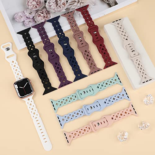 Braided Silicone Bands Compatible with Apple Watch 38mm 40mm 41mm 42mm 44mm 45mm 46mm 49mm for Women, Slim Thin Narrow Hollow-out Strap Cute for iWatch Ultra 2/3 SE 3 Series 11/10/9/8/7/6/5/4/3/2/1