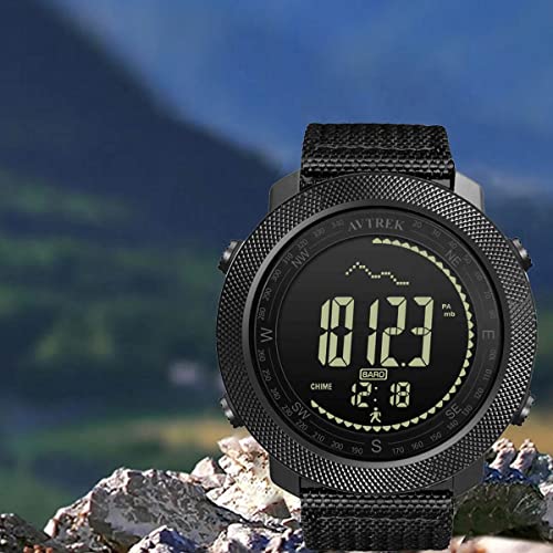 AVTREK Digital Hiking Sport Watches for Men - Tactical Training Military Compass Solid Outdoor Multifunction Waterproof Altimeter Watch (Black)
