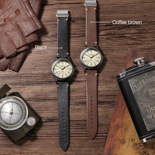 Getalia Italian Leather Watch Band for Folding Clasp(Black, 20mm)