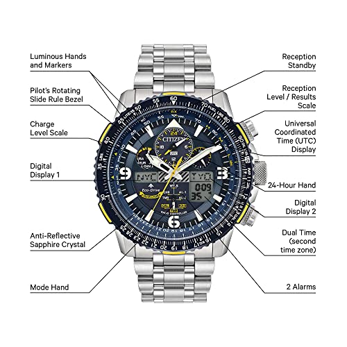 Citizen Men's Eco-Drive Promaster Air Skyhawk Atomic Time Keeping Pilot Watch in Stainless Steel with Blue Leather Strap, Blue Dial (Model: JY8078-01L)