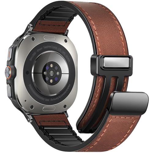 WestEagle Magnetic Leather Watch Band Compatible with Samsung Galaxy Watch Ultra 47mm (2025/2024) Magnetic Buckle Design Adjustable Classic Wristbands Replacement Straps for Men and Women, Dark Brown