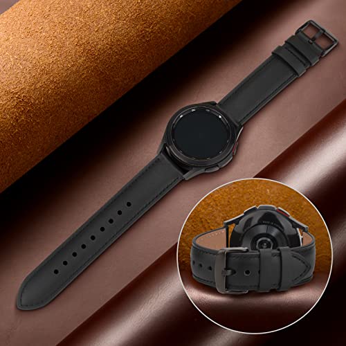 Vancle Quick Release Genuine Leather Watch Band 20mm 22mm Leather Watch Strap, 20mm Black