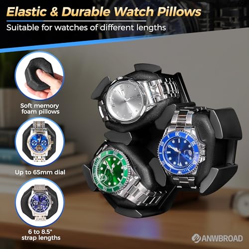 ANWBROAD Watch Winder for Automatic Watches, Wooden 3 Watch Winders, 4 Modes Automatic Watch Winder Box with Quiet Japan Motor, LED Watch Spinner with Foam Pillows, AC Adapter for Man UJWW013M