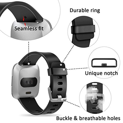 Wepro Band Compatible with Fitbit Versa 2 Bands for Women Men, Soft Band Compatible with Fitbit Versa Bands, Sport Waterproof Breathable Replacement Wristbands Strap for Versa Lite, Small, Black