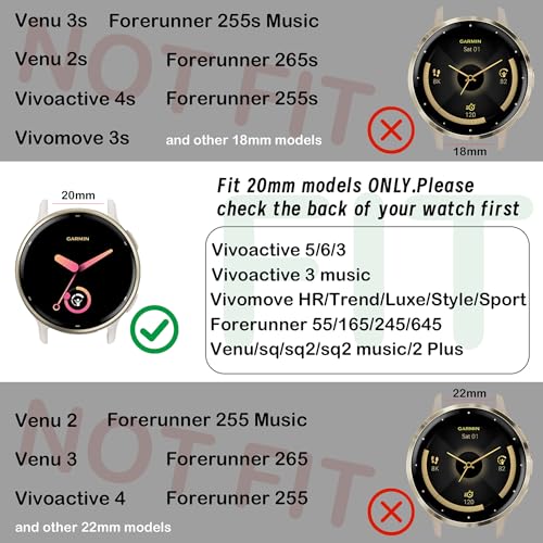 Laband 20mm Colorful Sport Silicone Watch Band Compatible With Garmin Vivoactive 6/Vivoactive 5/3/Forerunner 570 42mm/165/55/245/645/Venu Sq 2/Venu, Recycled Plastic Soft Strap Replacement for Women