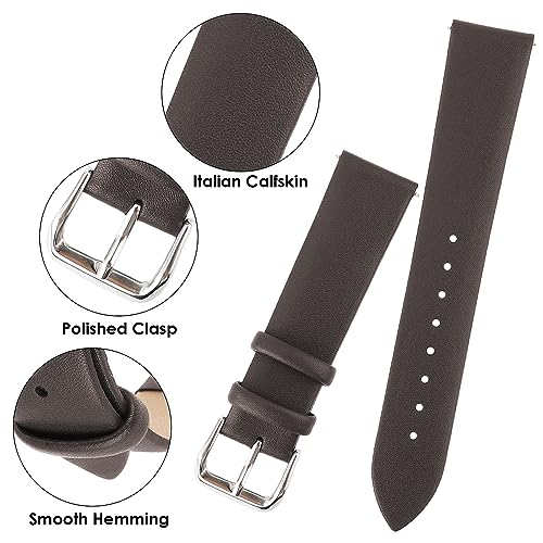 Cobee Leather Watch Straps - Soft Calfskin Leather Watch Band Quick Release Replacement Watchband for Men & Women - Universal Watches Bracelet - Stainless Steel Clasp Buckle (Dark Brown, 20mm)