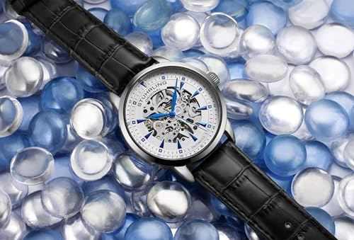 Stuhrling Original Mens Skeleton Automatic Dress Watch with Alligator Embossed Leather Strap Skeleton Dial