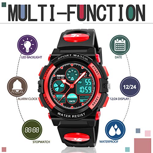 ATIMO Kids Sport Watch, 50M Water Resistant, Dual Time, Alarm, Stopwatch, LED Light, Calendar, Shock Resistant, Polyurethane Band
