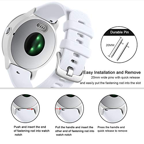GEAK Compatible with Garmin Vivoactive 5 Watch Bands/Garmin Vivoactive 3 Watch Bands,20mm Silicone Band for Vivoactive 3 Music/Vivomove Sport,Forerunner 645/245 Music Smartwatch Women Men White