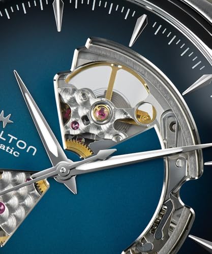 Hamilton Jazzmaster Open Heart Automatic Men's Watch, 40mm Stainless Steel Case, Swiss Made, Blue Dial Analog Wrist Watch, 50m Waterproof, Sapphire Crystal, 3-Hand Movement, Stainless Steel Strap